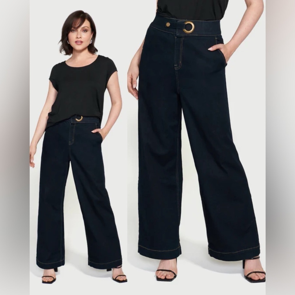 Betabrand Sandra Grommet Wide Leg Jeans Dark Wash , size XXL